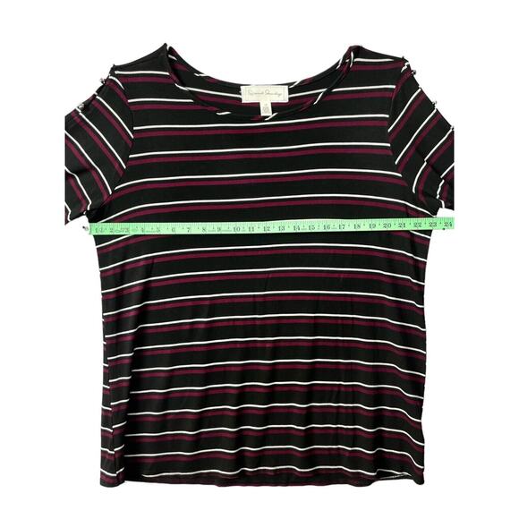 French Laundry Women Striped 3/4 Sleeve Top Snap Button SZ/1X - Picture 5 of 9